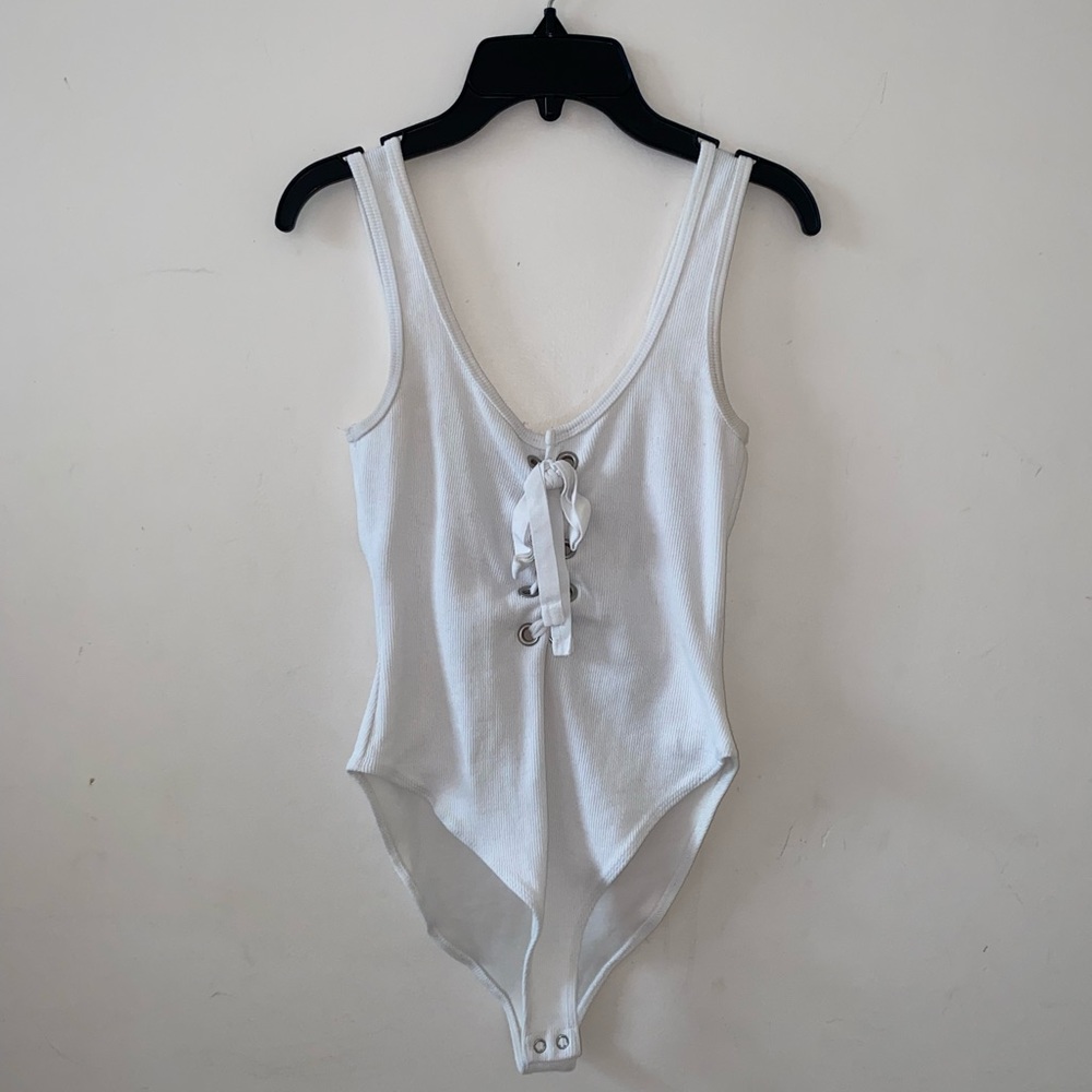 White Lace Up Tank Top Bodysuit